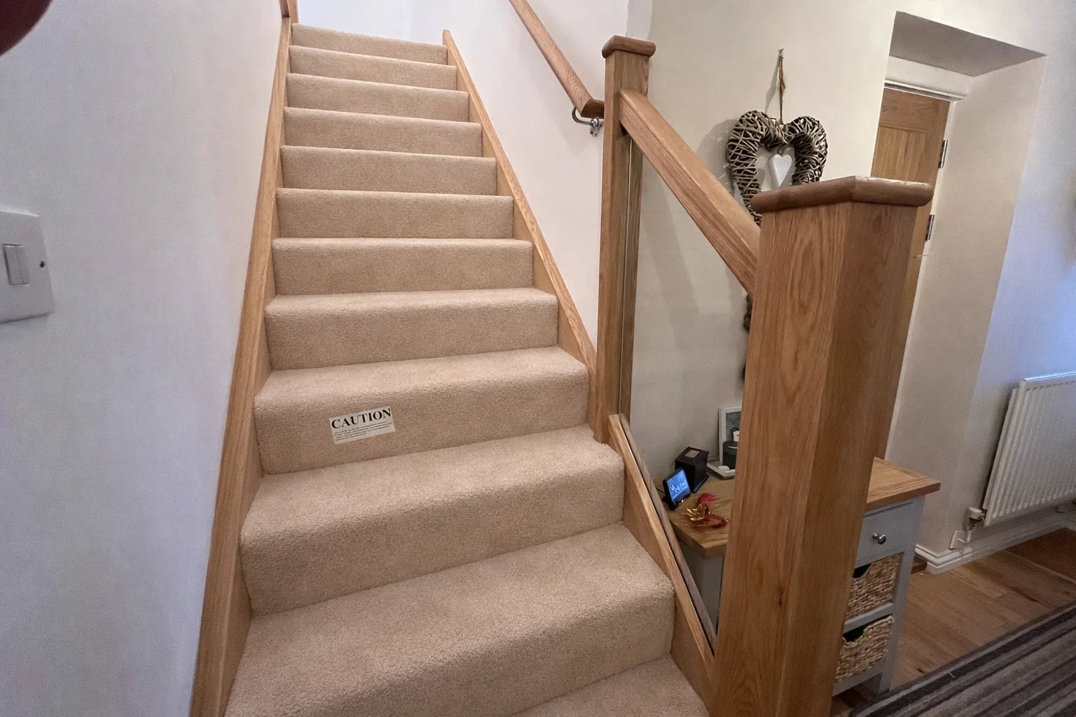 Oak and glass balustrade stair refurbishment by LM Carpentry in South Wales