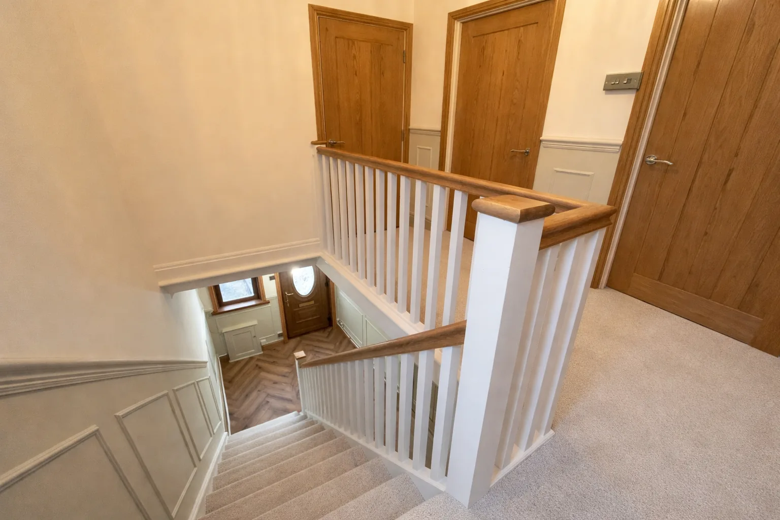 Oak staircase refurbishment top view by LM Carpentry in Neath Port Talbot