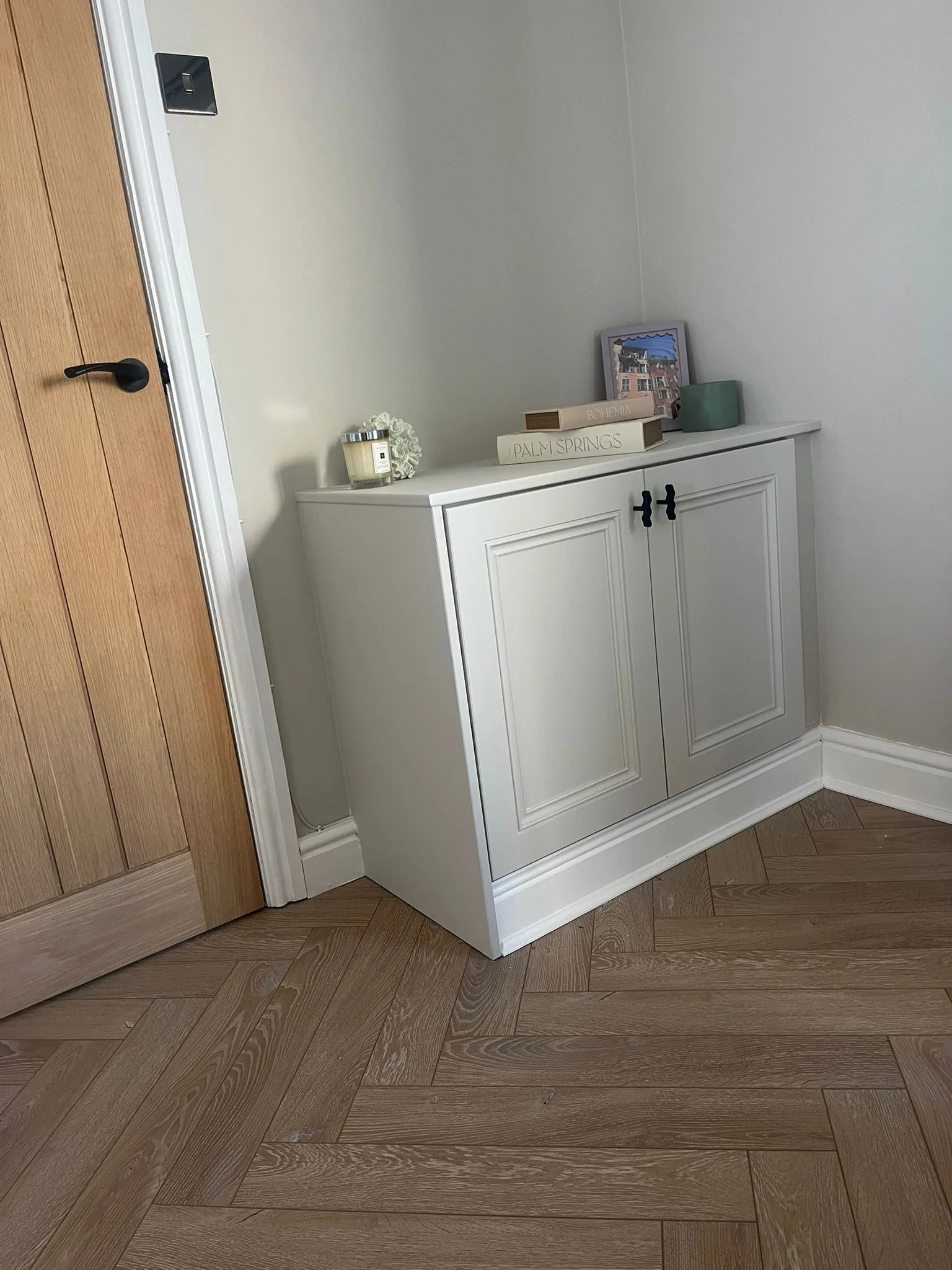 Alcove cabinet with cream shaker doors in Bridgend